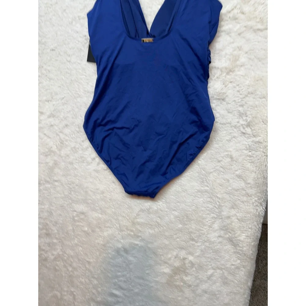 Lauren Ralph Lauren Swimsuit Women XXL Blue Surplice‎ Ruched One Piece NWT